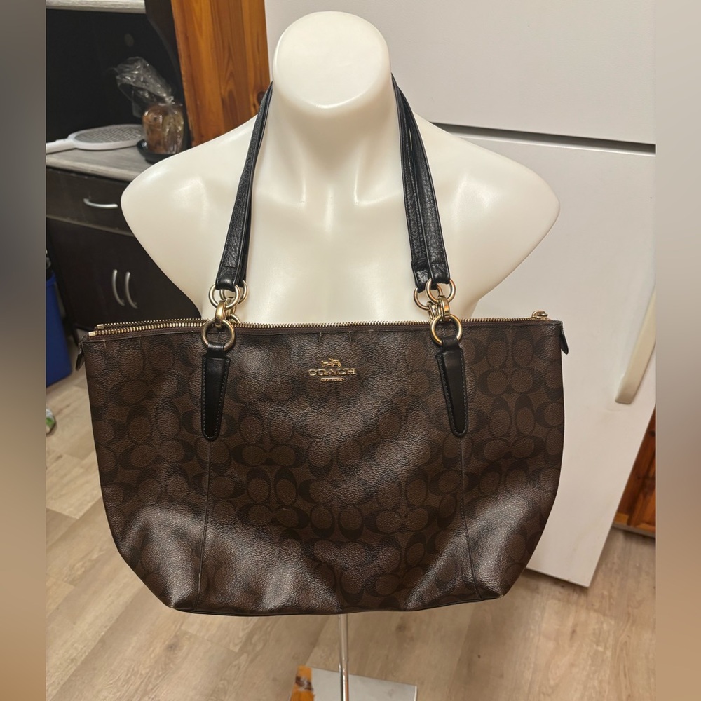Coach Brown and Black Signature Tote